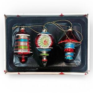 Holiday Lane Holiday Glass Ornament Trio in Red, Green, Blue, NEW